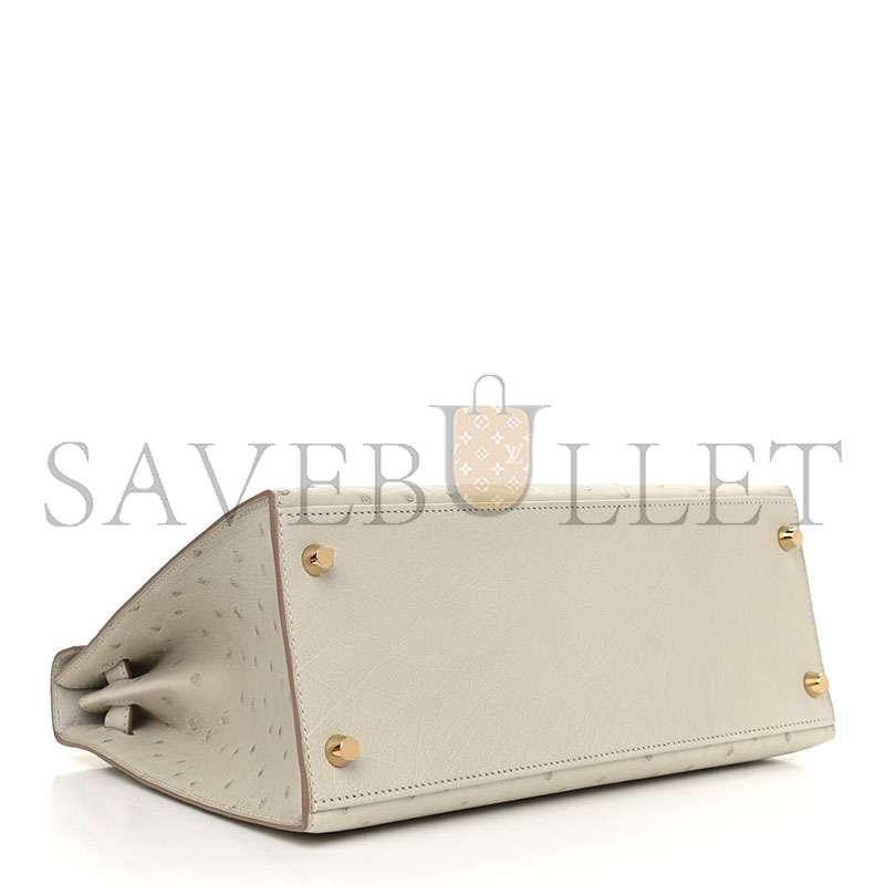 HERMÈS MASTER OSTRICH KELLY SELLIER 25 GRIS (25*17*7cm)